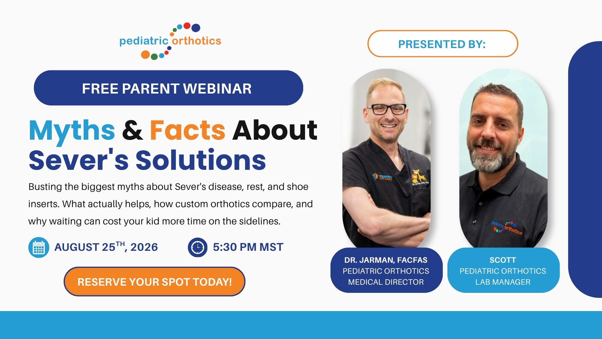graphic poster for the upcoming webinar on the flat feet treatment device